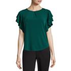 Liz Claiborne Flutter Sleeve Scoop Neck Blouse-womens