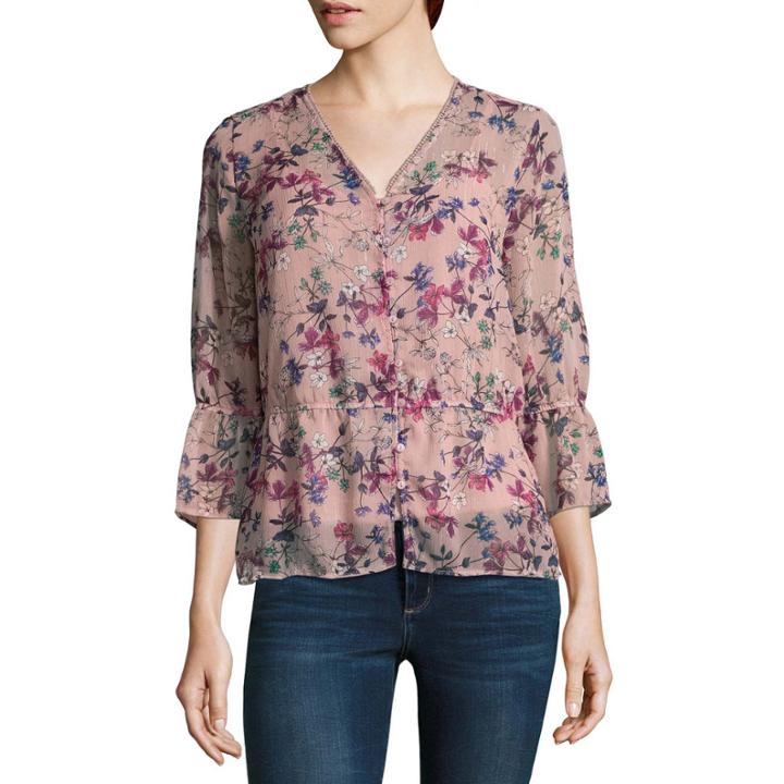 Liz Claiborne 3/4 Sleeve Woven Floral Blouse-talls