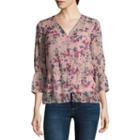 Liz Claiborne 3/4 Sleeve Woven Floral Blouse-talls
