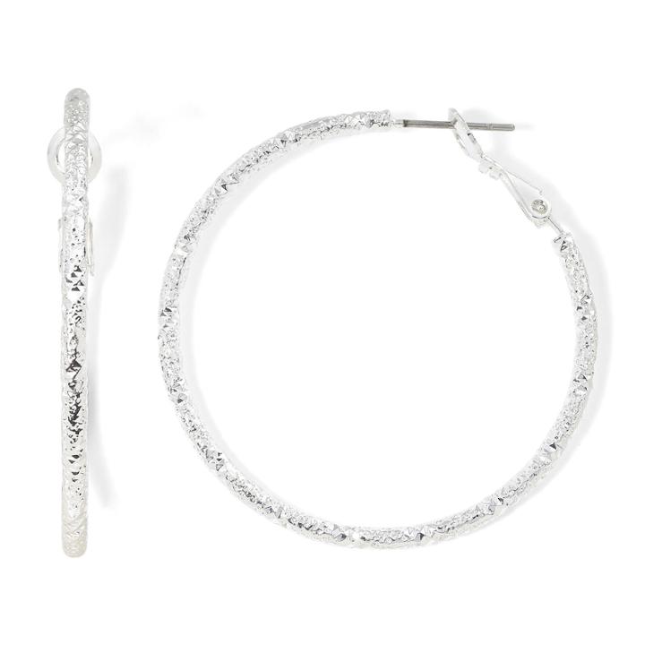 Sensitive Ears Silver-tone Sandblast Hoop Earrings