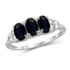 Womens Diamond Accent Genuine Blue Sapphire Sterling Silver 3-stone Ring