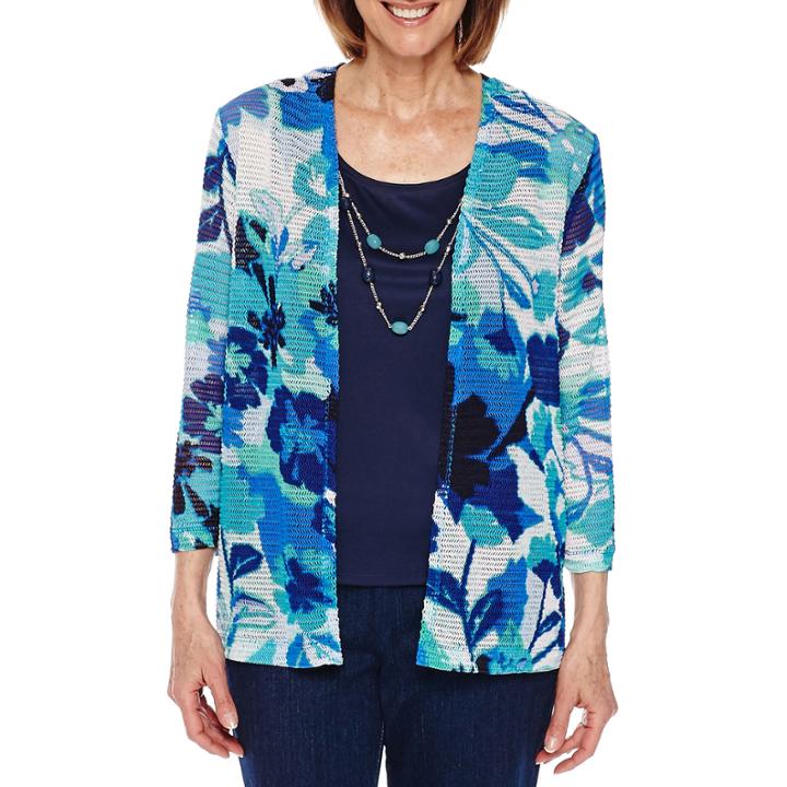Alfred Dunner Scenic Route 3/4 Sleeve Layered Top Petites