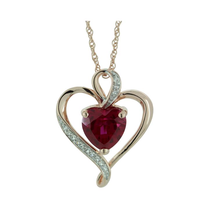 Lab-created Ruby & White Sapphire Heart Pendant Gold Over Sterling Necklace