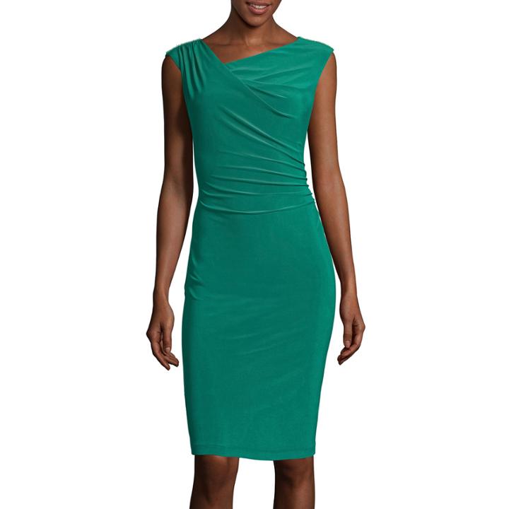 Scarlett Sleeveless Ruched-side Sheath Dress With Shoulder Bling