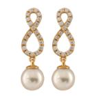3/8 Ct. T.w. Genuine White Pearl Round Drop Earrings