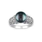 1/10 Ct. T.w. Diamond & Genuine Black Tahitian Pearl 14k White Gold Ring