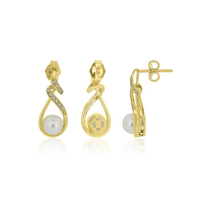 White Pearl Gold Over Silver Drop Earrings