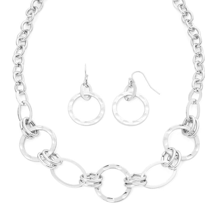 Liz Claiborne Hammered Silver Necklace & Earrings Set