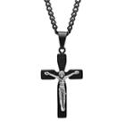 Mens Stainless Steel With Black Ip Crucifix Pendant Necklace