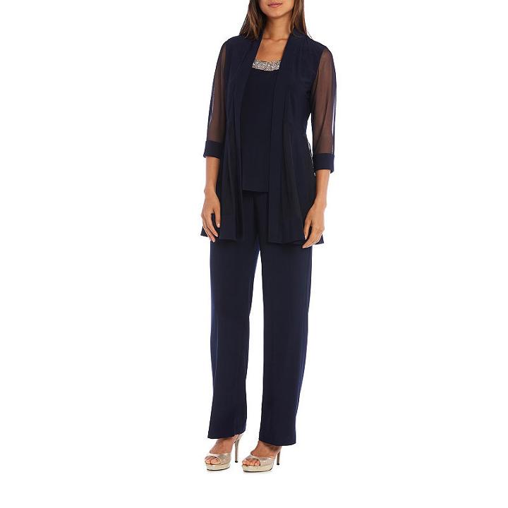 2 Pc Beaded Necklace Pant Suit