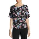 Liz Claiborne 3/4 Sleeve Round Neck Woven Floral Blouse- Talls