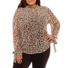 Belle + Sky Long Sleeve Mock Neck Woven Ruffled Blouse - Plus