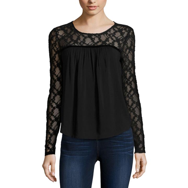 Arizona Long Sleeve Solid Peasant Top Juniors