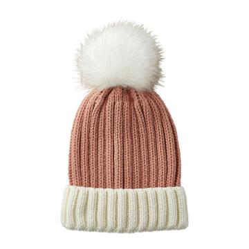 Tickled Pink Pom Faux Fur Trim Beanie