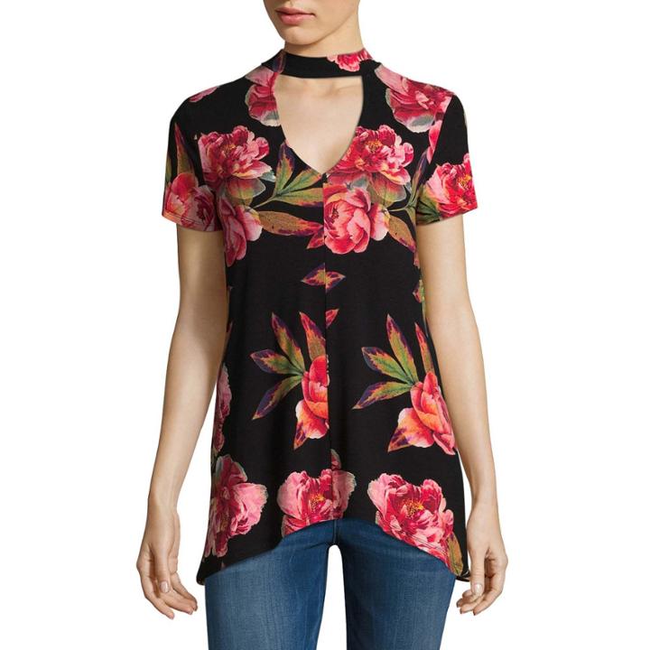 A.n.a Short Sleeve Knit Floral Blouse-talls