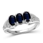 Womens Genuine Blue Sapphire Sterling Silver 3-stone Ring