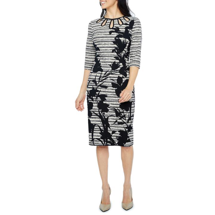 Danny & Nicole Elbow Sleeve Floral Sheath Dress