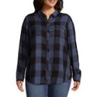 B+ 3/4 Sleeve Relaxed Fit Plaid Shirt - Plus