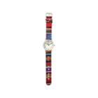 Olivia Pratt Womens Silver-tone Faux Mop Dial Red-purple Patterned Fabric Strap Watch 10352tr