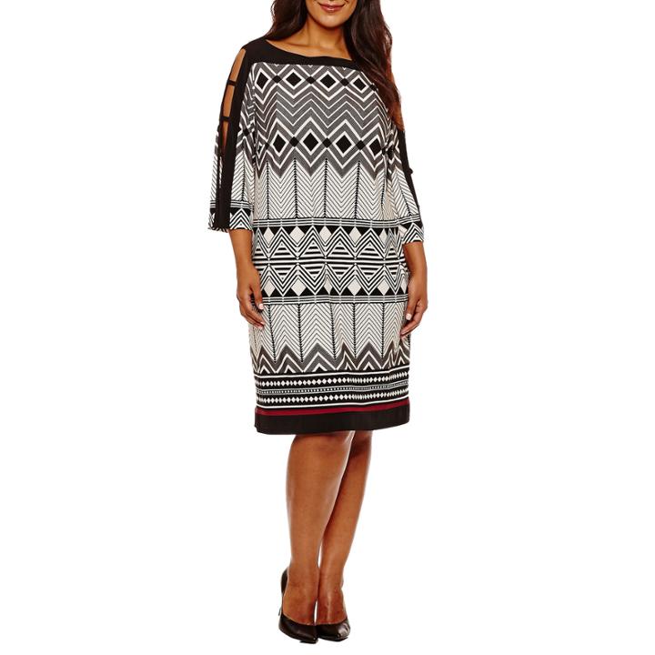Studio 1 3/4 Sleeve Geometric Sheath Dress-plus