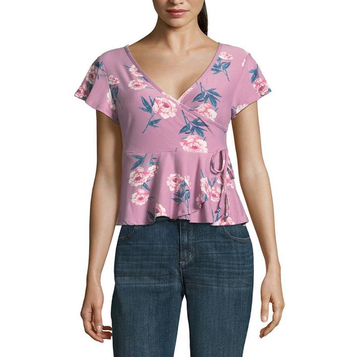 Derek Heart Short Sleeve Peplum Top-juniors
