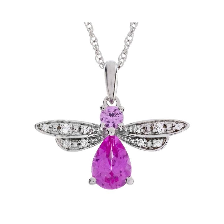 Lab-created Pink And White Sapphire Bee Sterling Silver Pendant Necklace