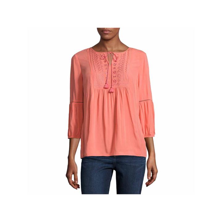 St. John's Bay 3/4 Sleeve Y Neck Blouse-talls