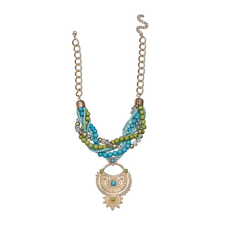 Mixit&trade; Gold-tone Blue & Green Multi-strand Pendant Necklace
