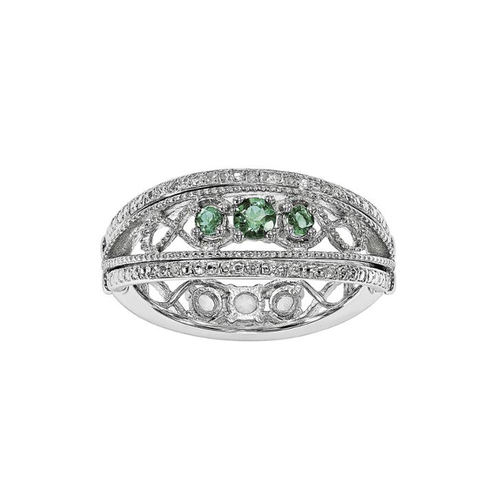 Lab-created Emerald And White Sapphire Sterling Silver Flip Ring