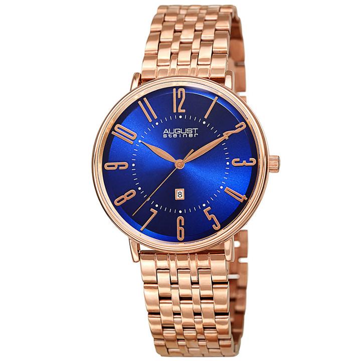 August Steiner Mens Rose Goldtone Strap Watch-as-8257rgbu