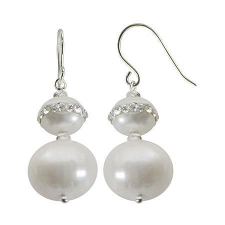 Cultured Freshwater Pearl & Crystal Orbit Double-drop Sterling Silver Earrings