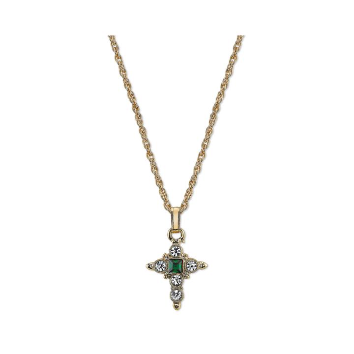 Symbols Of Faith Religious Jewelry Womens Green Crystal Pendant Necklace