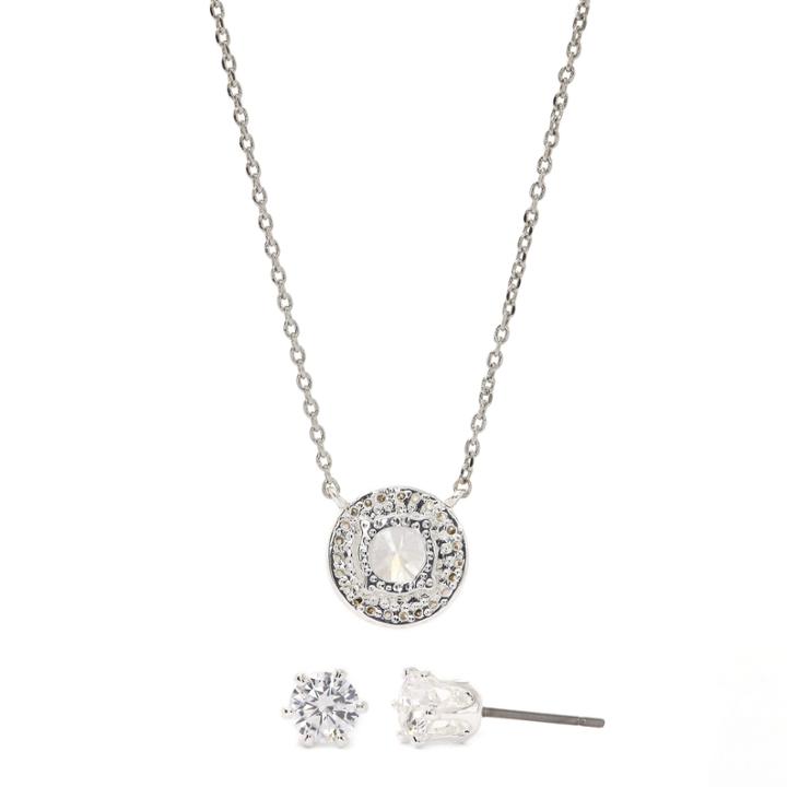 Sparkle Allure Cubic Zirconia Silver Round Halo Pendant