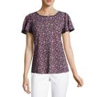 Liz Claiborne Flutter Sleeve Round Neck Floral T-shirt-womens