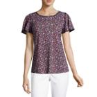 Liz Claiborne Flutter Sleeve Round Neck Floral T-shirt-womens
