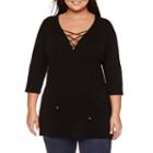 Bisou Bisou Long Sleeve Lace Up Sweater-plus