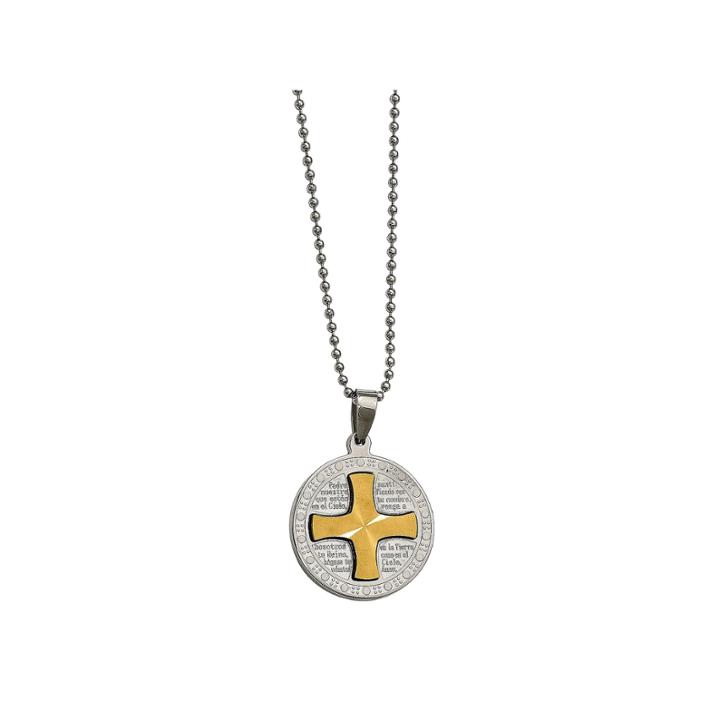 Mens Stainless Steel Spanish Lords Prayer Pendant