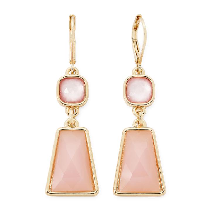 Monet Pink Stone Gold-tone Linear Drop Earrings