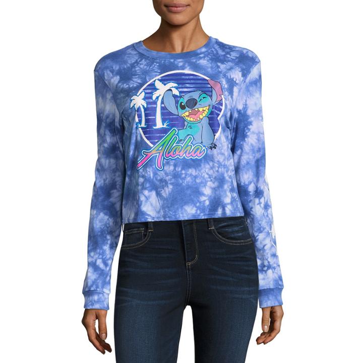 Long Sleeve Crew Neck Lilo & Stitch Graphic T-shirt