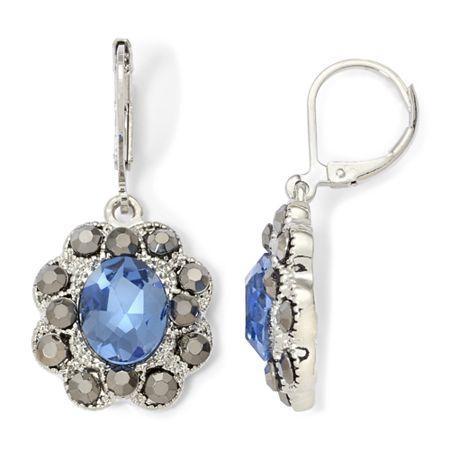 Monet Blue Glass & Marcasite Drop Earrings