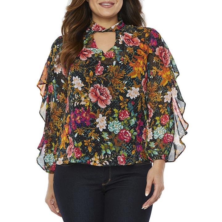 Bold Elements Twist Neck Keyhole Long Sleeve Blouse