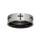 Mens 7mm Stainless Steel & Black Ip-plated Cross Wedding Band