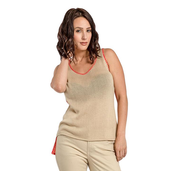 Women Mesh Knit/satin Woven Highlow Mix Media Tank Quail Egg Print