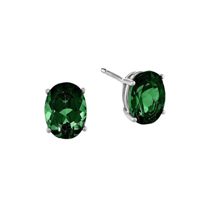 Lab-created Helenite 14k White Gold Oval Stud Earrings
