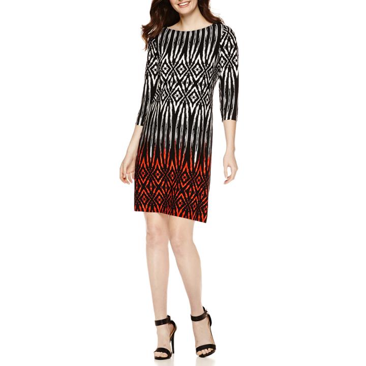 London Style Collection 3/4-sleeve Tribal Print Shift Dress