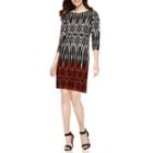 London Style Collection 3/4-sleeve Tribal Print Shift Dress