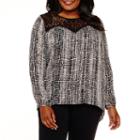 Byer California Long Sleeve Round Neck Chiffon Floral Blouse-plus