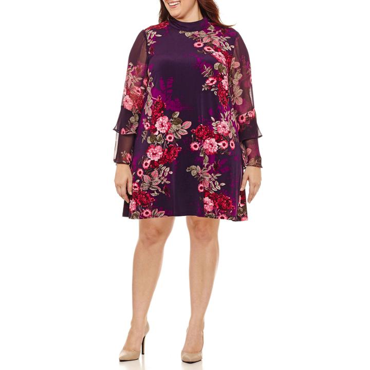 R & K Originals Long Sleeve Floral Sheath Dress-plus