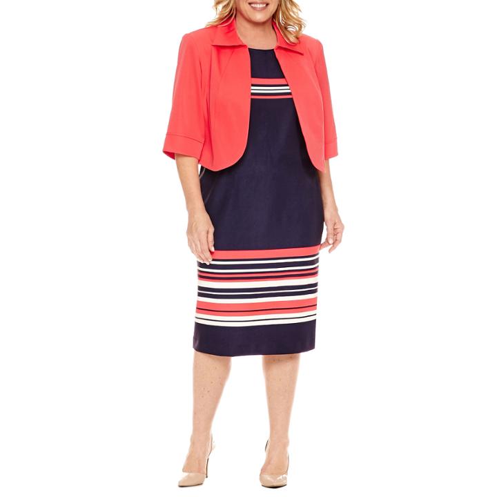 Maya Brooke 3/4 Sleeve Stripe Jacket Dress-plus