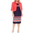 Maya Brooke 3/4 Sleeve Stripe Jacket Dress-plus